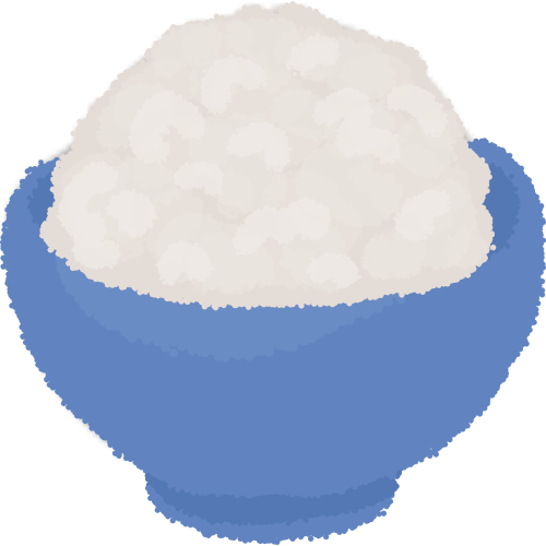A lineless drawing of white rice in a blue bowl.